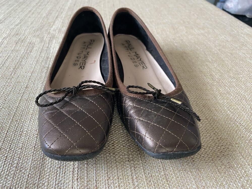 PAUL MAYER Attitudes Quilted Patent Leather Ballets shoes Brown Bronze 6.5 - 7
